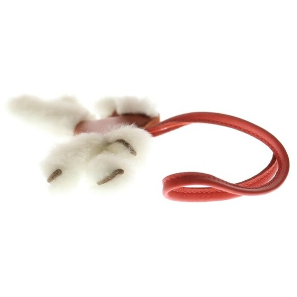 Hermes Buddy Bag Charm Agneau Milo Mouton Sesame Bag Red White - Picture 4 of 6